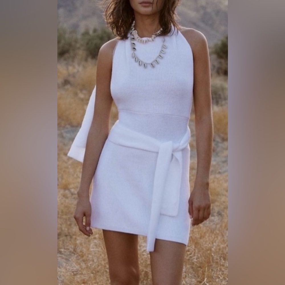 Free people white sweater halter dress wrap tie